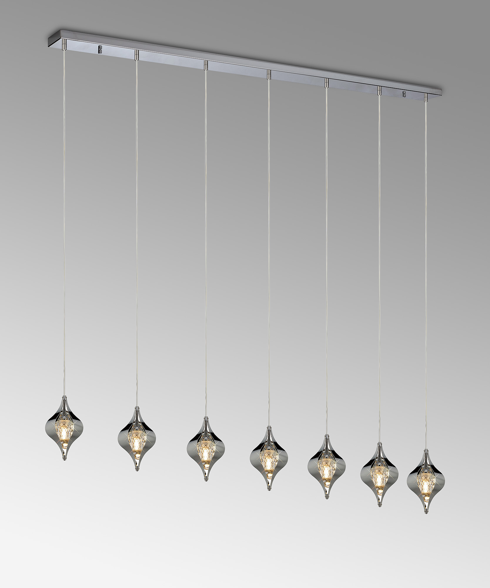 IL31859CH  Amano Linear Pendant, 7 Light Adjustable G9, Polished Chrome/Crystal